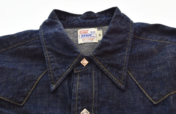 リーバイス Levi's 90s 90's 99年製 ショートホーン デニム ウエスタン シャツ 50s レプリカ 復刻 日本製 61504-53 40 長袖シャツ ブルー Lサイズ 103MT-2673