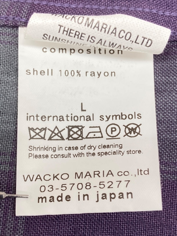 ワコマリア WACKO MARIA OMBRE CHECK OPEN COLLAR SHIRT オンブレ チェック オープンカラー 半袖 シャツ 紫 半袖シャツ チェック パープル Lサイズ 104MT-1743