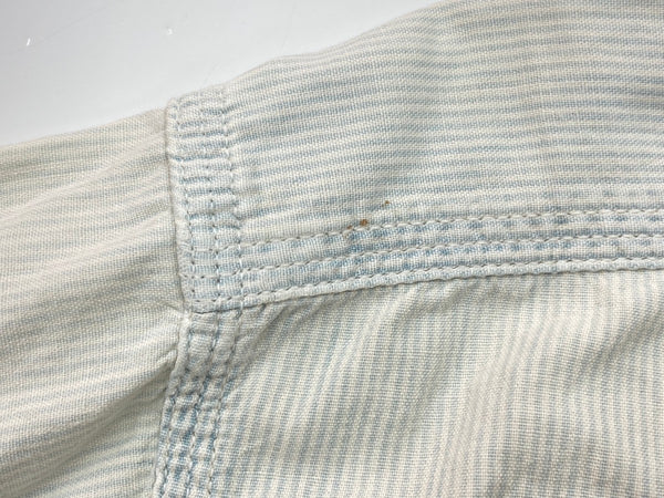 ダブルアールエル RRL 90s 三ツ星タグ ガチャポケ シャンブレー  猫目ボタン ワークシャツ 水色 生成り 長袖シャツ 無地 ブルー Mサイズ 104MT-2058