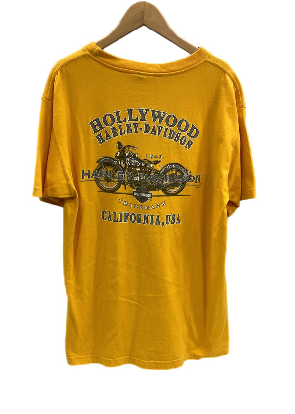 ハーレーダビットソン Harley Davidson 00s 00's ©2004 バイカー モーターサイクル プリント アメリカ製 MADE IN USA Tシャツ イエロー Lサイズ 101MT-3348