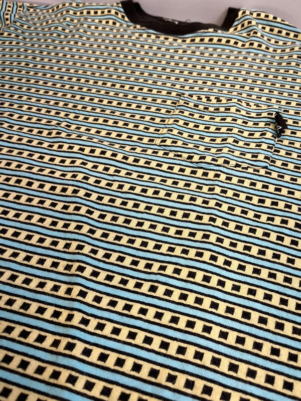 ステューシー STUSSY 80s 80's 初期 黒タグ OLD STUSSY ジャガード ボーダー ポケットTシャツ USA製 オールド VINTAGE ヴィンテージ 裏原 Tシャツ マルチカラー Lサイズ 101MT-5053