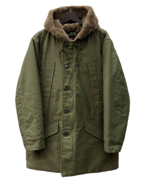 ヒューストン HOUSTON B-9 FLIGHT COAT フライト コート ファー 裏キルティング ジップアップ ミリタリー アウター ジャケット 緑 サイズ 40R ジャケット 無地 カーキ 104MT-1442