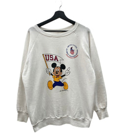 チャンピオン Champion 80s 80年代 Disney ディズニー ミッキー オリンピック 染み込み ラグラン USA製 トリコタグ Vintage ヴィンテージ 白 スウェット キャラクター ホワイト 2XLサイズ 104MT-1755