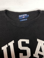 ラルフローレン RalphLauren POLO SPORT 90s USA LOGO COTTON KNIT ロゴ コットン ニット セーター 厚手 長袖 黒 セーター 刺繍 ブラック XLサイズ 104MT-1748