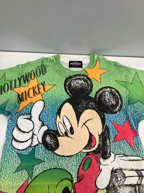 US US古着 90's 90s GEMS HOLLYWOOD MICKEY © Walt Disney Company Mickey ディズニー ミッキー 全面プリント オールオーバー 両面 - Tシャツ マルチカラー フリーサイズ 101MT-3344