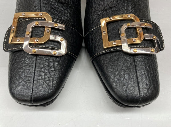 ドルチェ＆ガッバーナ Dolce&Gabbana VERO CUOIO ミドルブーツ チゼルトゥ スクエアトゥ ロゴ金具 ゴールド 刻印 イタリア製 BLACK 黒 DIW5080031 レディース靴 ブーツ その他 ブラック SIZE37 1/2 104S-720