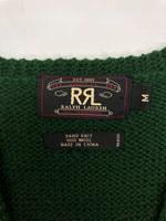 ダブルアールエル RRL 90s WOOL VEST ウール ベスト カウチン ボタン Vネック HAND KNIT トナカイ柄 三ツ星タグ Ralph Lauren ラルフローレン 緑 ベスト 総柄 グリーン Mサイズ 104MT-1747