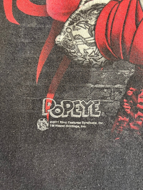 US US古着 POPEYE ポパイ MMA Fighter Armed And Loaded キャラT 黒  Tシャツ ブラック 101MT-4836