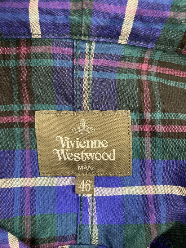 ヴィヴィアンウエストウッド Vivienne Westwood MAN ハーフジップフーディ パーカー ライトアウター チェック柄 サイズ46 パーカ ブルー 101MT-3778