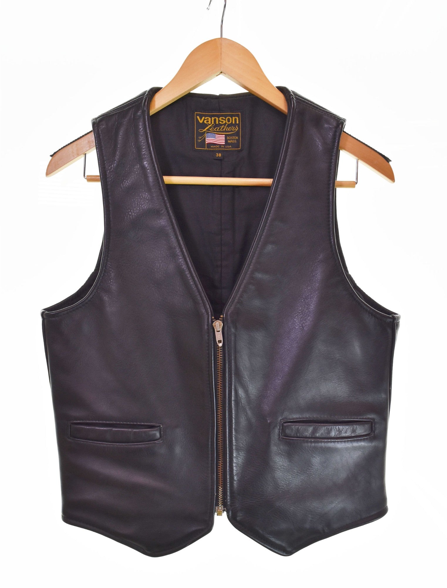 バンソン VANSON USA製 TALONジップ レザー ベスト 黒 38 ベスト 