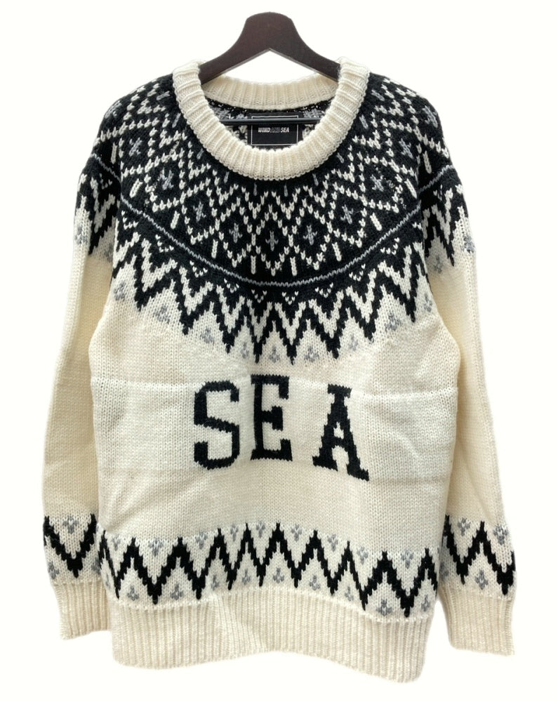 ウィンダンシー WIND AND SEA 22AW NORDIC SWEATER ノルディック 厚手 ニット クルーネック 総柄 IVORY アイボリー  WDS-O-WKN-23-Q2-KN-03 XL セーター ロゴ ベージュ 104MT-640 | 古着通販のドンドンサガール