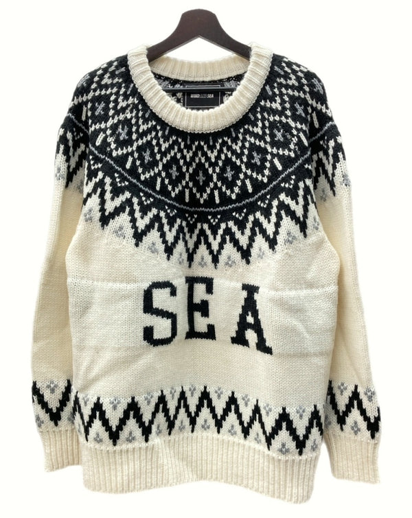 ウィンダンシー WIND AND SEA 22AW NORDIC SWEATER ノルディック 厚手 ニット クルーネック 総柄 IVORY アイボリー WDS-O-WKN-23-Q2-KN-03 XL セーター ロゴ ベージュ 104MT-640