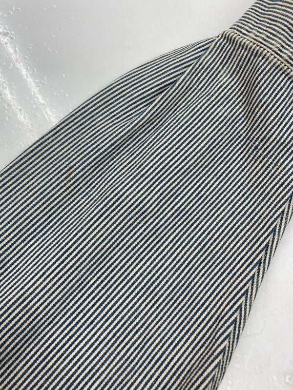 ダブルアールエル RRL 90s BAND COLLAR SHIRT JACKET バンド カラー シャツ ジャケット ワーク 三ツ星タグ Ralph Lauren 青 ジャケット ストライプ ブルー Lサイズ 104MT-1502