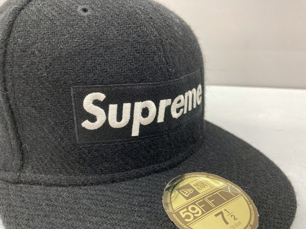 シュプリーム SUPREME 09AW × Harris Tweed ハリス ツイード BOX LOGO CAP ボックス ロゴ キャップ 帽子 NEW ERA ベースボール 黒 帽子 メンズ帽子 キャップ 刺繍 ブラック 104H-14