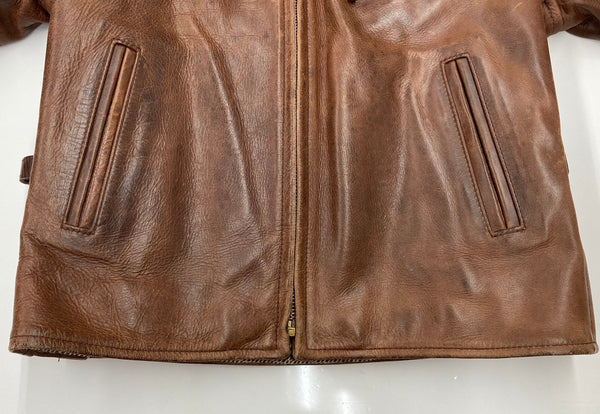 エアロレザー AERO LEATHER Steerhide Halfbelt ステアハイド シングル ライダース レザージャケット TALON 茶 　 ジャケット 無地 ブラウン Sサイズ 104MT-1850