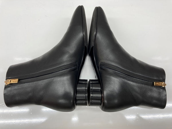 サルヴァトーレフェラガモ Salvatore Ferragamo ショートブーツ ポインテッドトゥ ブロックヒール サイドジップ レザー MADE IN ITALY イタリア製 BLACK 黒 YR 12859 レディース靴 ブーツ その他 ブラック SIZE 4 1/2 104S-918