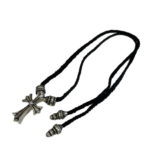 クロムハーツ CHROME HEARTS CH CRS SML クリンプトCHクロスペンダント スモール レザーブレイドネックレス  メンズジュエリー・アクセサリー ネックレス・ペンダント シルバー 101G-206