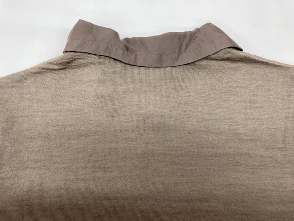 ワイズ Y's フォーリビング for living 薄手 シャツ ブラウス 丸襟フロントボタン 異素材 WOOL ウール 毛 日本製 BEIGE BROWN  カーディガン 無地 ブラウン 104LT-246