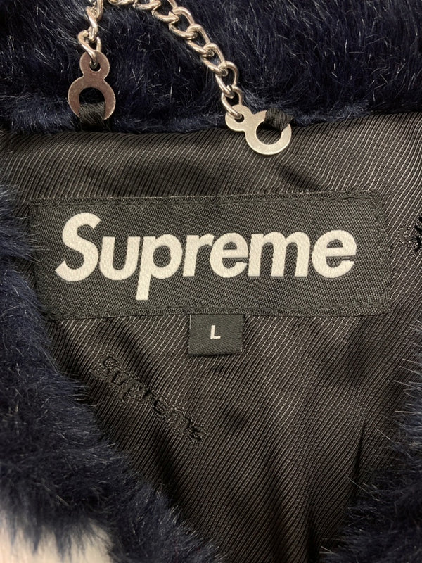 シュプリーム SUPREME 20SS Faux Fur Varsity Jacket フェイク ファー バーシティ ジャケット ベースボール スタジャン 紺 ジャケット ロゴ ネイビー Lサイズ 104MT-562