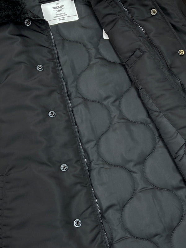 ヒューストン HOUSTON NYLON N-1 DECK JACKET ナイロン デッキ ジャケット 襟ボア ジップアップ アウター 黒 51459 ジャケット プリント ブラック Lサイズ 104MT-1433