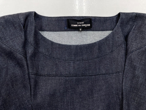 コムデギャルソン COMME des GARCONS トリコ tricot 2015年製 ルック3 半袖 ダンガリー デニム クルーネック ロング ポケット インディゴ INDIGO TP-O002 ワンピース 無地 ネイビー Sサイズ 104LT-139