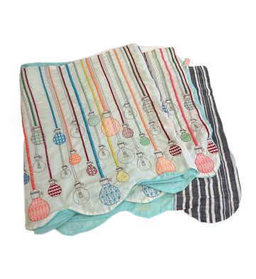 ウロコ ULOCO 刺繍 テキスタイル ステッチ ストール ウロコ電気 w  電球 ライト 白 水色 ストライプ マフラー・スカーフ レディースマフラー・ストール ホワイト 101G-232