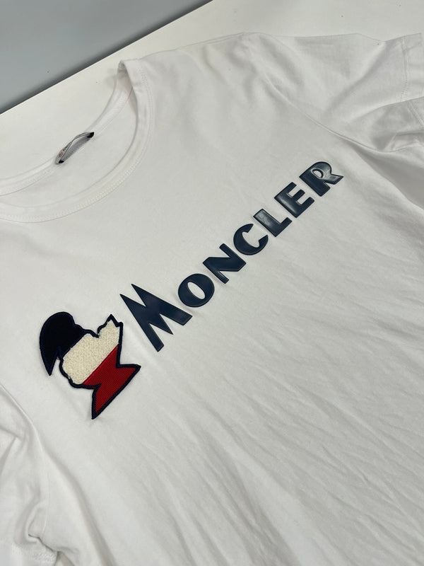 モンクレール MONCLER MAGLIA ロゴパッチ付き半袖Tシャツ 白 E10918041850 8390T Tシャツ ホワイト Sサイズ 101MT-4251