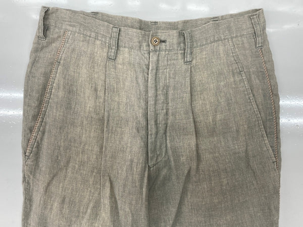 ヨウジヤマモト Yohji Yamamoto POUR HOMME 2TUCK LINEN PANTS リネン パンツ ジップフライ ズボン 薄茶 無地 HJ-P29-324 スラックス ベージュ サイズ 2 104MB-387