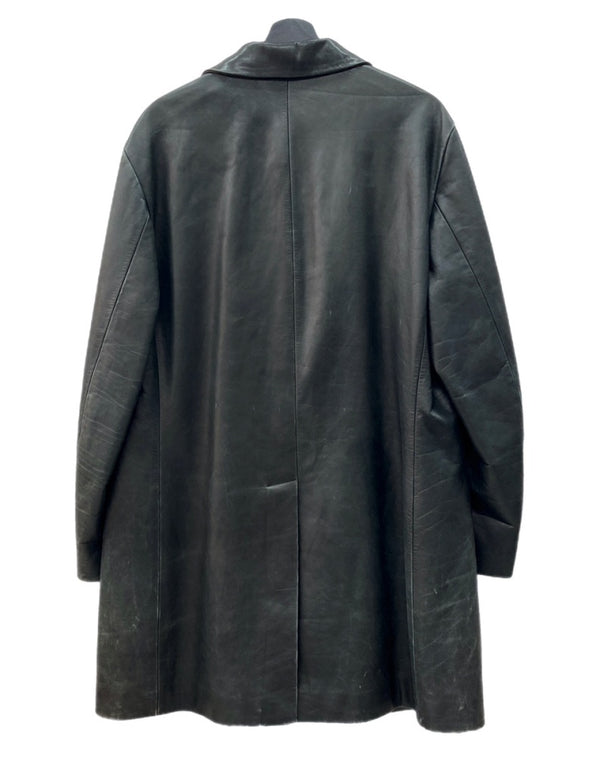 ケンゾー KENZO HOMME LEATHER LONG COAT レザー ロング コート ボタン アーカイブ 本革 アウター ジャケット 黒 ジャケット 無地 ブラック Lサイズ 104MT-1794