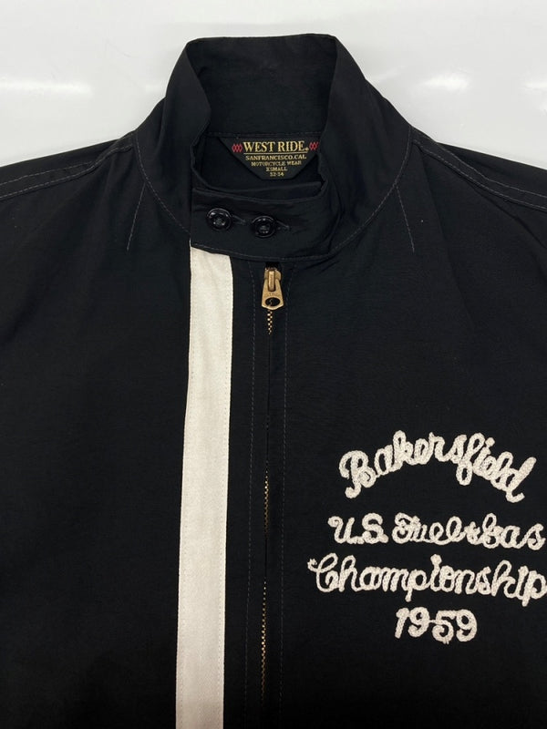 ウエストライド WESTRIDE ZIP UP JACKET ジップアップ ジャケット ウィンドブレーカー バイカー チェーンステッチ アウター 黒 ジャケット ライン ブラック XSサイズ 104MT-1673