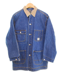 ラルフローレン RalphLauren 90s POLO COUNTRY ポロカントリー Denim Coverall デニム カバーオール 襟 コーデュロイ ポロカン ジャケット ブルー Sサイズ 103MT-2379