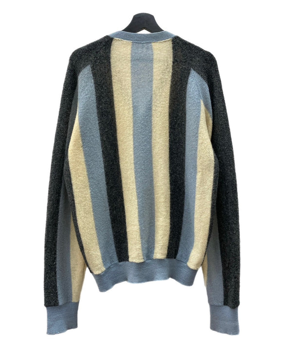 ヴィンテージ vintage ボールドストライプ ワイドストライプ グランジ ニット セーター 水色 灰色 生成り カーディガン ストライプ マルチカラー 104MT-1902