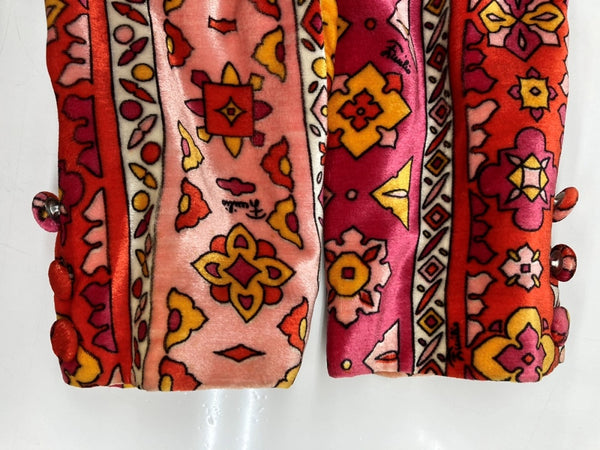 エミリオプッチ EMILIO PUCCI FIRENZE テーラード TAILORED コート ライトアウター ベロア VISCOSE ビスコース レトロ イタリア製 PINK ピンク系 ジャケット 総柄 マルチカラー SIZE42 104LT-224