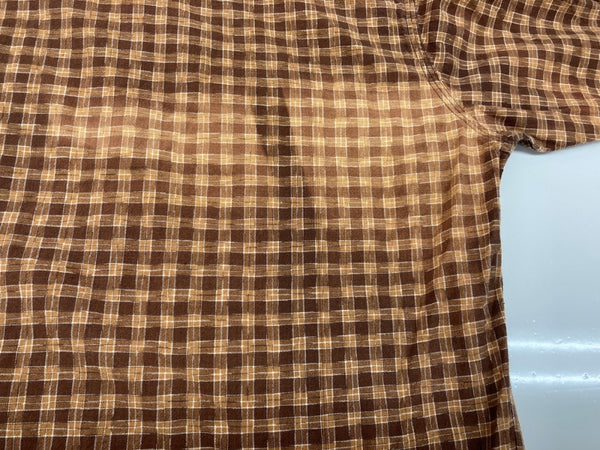 ダブルアールエル RRL 90s 三ツ星タグ SHIRT ステンカラー フロントボタン 胸ポケット ヴィンテージ VINTAGE ラルフローレン RALPH LAUREN コットン モーリシャス製 BROWN 茶色  長袖シャツ チェック ブラウン Sサイズ 104MT-2028