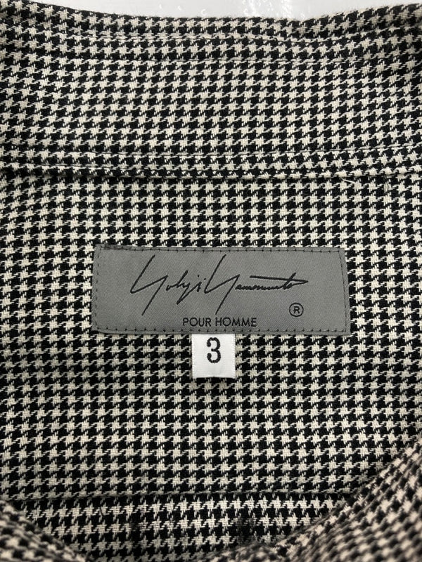 ヨウジヤマモト Yohji Yamamoto POUR HOMME ROLLER PRINT LONG BLOUSE ローラー プリント ロング ブラウス 千鳥柄 長袖 灰 HG-B26-043 サイズ 3 コート 総柄 グレー 104MT-1575