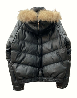 アベイシングエイプ A BATHING APE LEATHER DOWN JACKET レザー ダウン ジャケット アウター ファー 黒 ジャケット 無地 ブラック Mサイズ 104MT-858