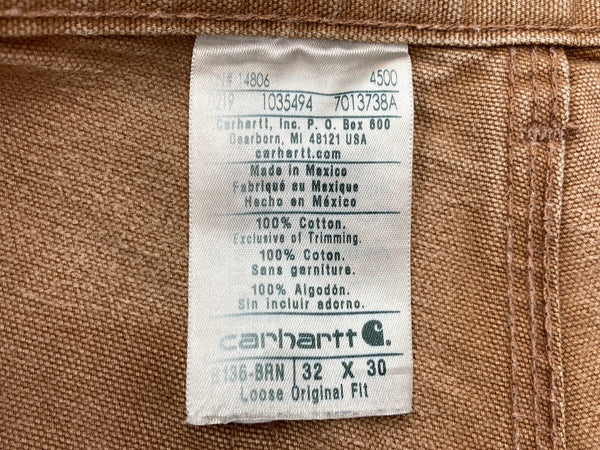 カーハート Carhartt Loose Original Fit ダブルニー ダック ペインターパンツ メキシコ製 フェード 茶 無地 ボトムスその他 ブラウン 32×30 104MB-358