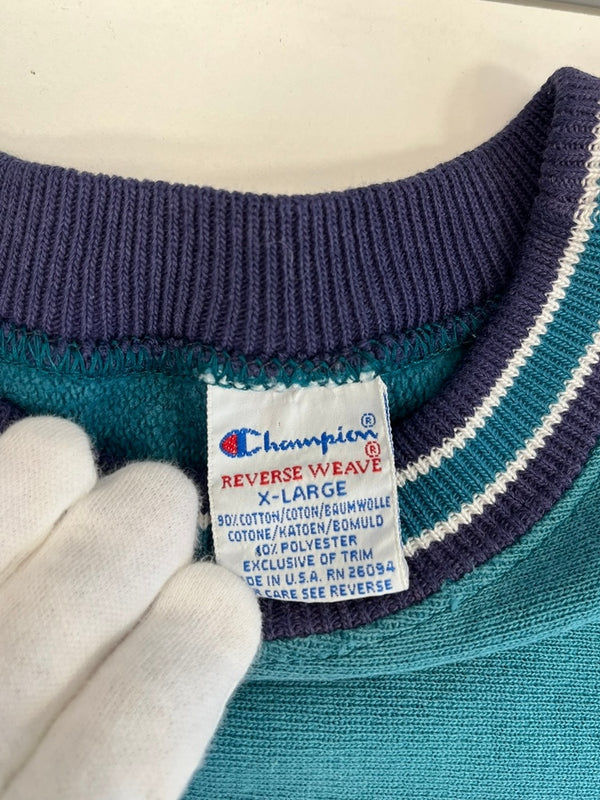 チャンピオン Champion 90s~ 刺繍タグ REVERSE WEAVE リバースウィーブ US古着 ターコイズ系 グリーン系 リブライン ボロ XL スウェット  LLサイズ 101MT-4597