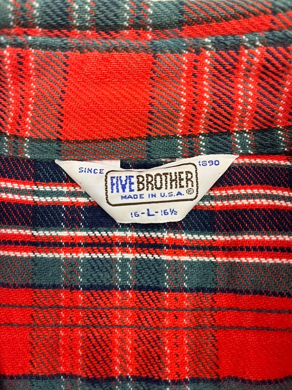 ファイブブラザー FIVE BROTHER 70s 80s ヴィンテージ チェックシャツ US古着 長袖シャツ レッド Lサイズ 101MT-3429