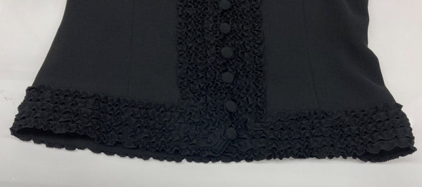 カネコイサオ KANEKO ISAO JACKET ノーカラー ピコフリル フロントボタン 肩パット フォーマル レトロ キュプラ BLACK 黒 K44FJ10 ジャケット ブラック 104LT-203