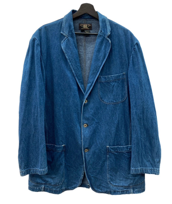 ダブルアールエル RRL 90s 90年代 三ツ星タグ デニム テーラードジャケット ドーナツボタン USA製 紺 ジャケット 無地 ブルー Lサイズ 104MT-2019