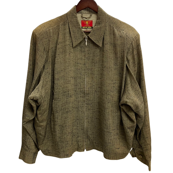 【曜日割引対象外】 クリームソーダ CREAM SODA 80's 90's 金タグ ジップアップ ブルゾン レーヨン かすり ジャケット ベージュ 201MT-4784 VB