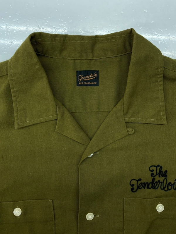 テンダーロイン TENDERLOIN 10SS T-BOWL SHT S/S ボーリングシャツ 開襟 バックロゴ チェーンステッチ 刺繍 OLIVE オリーブ KHAKI 緑 半袖シャツ ロゴ カーキ Sサイズ 104MT-658