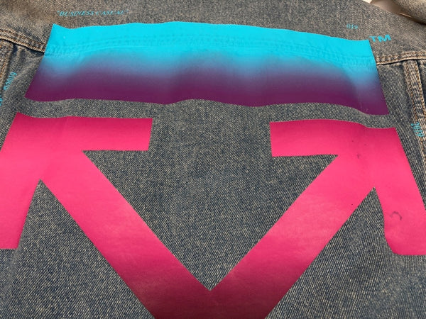 オフホワイト OFF-WHITE 18AW グラディエント アロー デニム Gジャン シルバープレート バックプリント ダメージ加工 ヴィンテージ加工 イタリア製 BLUE 青 OMYE005F18166005 ジャケット ロゴ ブルー Lサイズ 104MT-1837