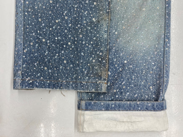 バースオブロイヤルチャイルド BIRTH OF ROYAL CHILD Washed Full Diamond Denim デニム パンツ スタッズ ビジュー スワロフスキー ジップフライ Gパン ジーンズ 青 総柄 デニム ブルー Mサイズ 104MB-259
