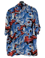 ヒューストン HOUSTON ALOHA SHIRT アロハ シャツ ウッドボタン オープンカラー ハワイアン タイガー 百虎 虎 開襟 半袖 青 ブルー 41022 半袖シャツ 総柄 マルチカラー Lサイズ 104MT-2331