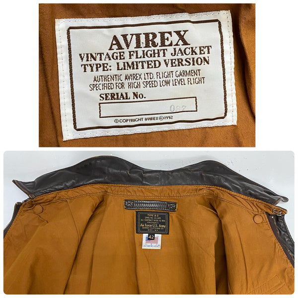 【曜日割引対象外】 アヴィレックス AVIREX A-2 レザー フライトジャケット USA製 ジャケット ブラウン 42サイズ 201MT-4519 VB