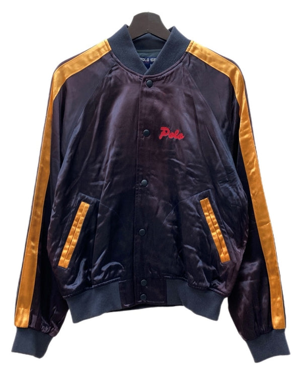 ラルフローレン RalphLauren 90s 90年代 POLO SPORT USA製 サテン スタジャン ブルゾン アウター チェーンステッチ 紫 紺 ジャケット 刺繍 パープル Sサイズ 104MT-2287