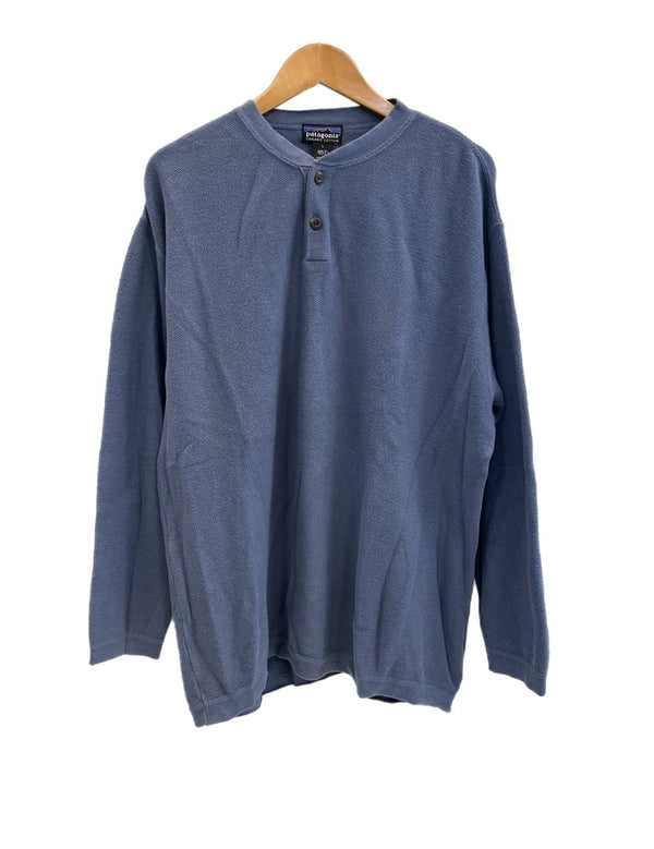 パタゴニア PATAGONIA ヘンリーネック 長袖カットソー USA製 無地 ロンT ブルー Lサイズ 101MT-4778