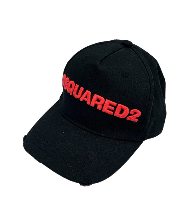 ディースクエアード DSQUARED2 DEAN＆DAN クラッシュ加工 ロゴベースボールキャップ 　黒 ピンク S82BC0028 帽子 メンズ帽子 キャップ ブラック 101hat-166